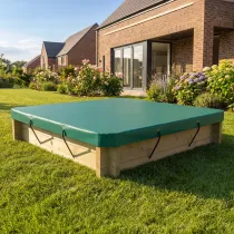 Wooden Sandpit - 1.5m x 1.5m – 295mm Height – 44mm Thick Wall - Inc Tarpaulin Cover