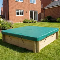 Wooden Sandpit - 1.5m x 1.5m – 429mm Height – 44mm Thick Wall - Inc Tarpaulin Cover