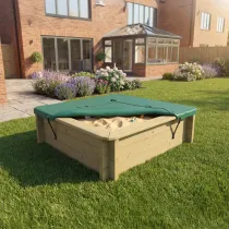 Wooden Sandpit - 1m x 1m – 429mm Height – 44mm Thick Wall - Inc Tarpaulin Cover