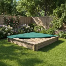 Wooden Sandpit - 2m x 2m – 295mm Height – 44mm Thick Wall inc Tarpaulin Cover