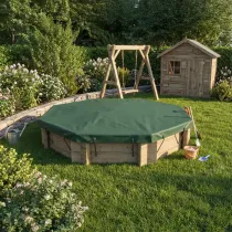 Wooden Sandpit - 6ft Octagonal – 295mm Height – 44mm Thick Wall inc Tarpaulin Cover