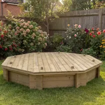 Wooden Sandpit - 6ft Octagonal – 295mm Height – 27mm Thick Wall - Inc Heavy Duty Lid