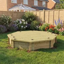 Wooden Sandpit - 8ft Octagonal – 429mm Height – 27mm Thick Wall - Inc Heavy Duty Lid