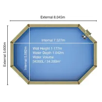 8.04m x 5.6m Stretched Octagonal Wooden Swimming Pool
