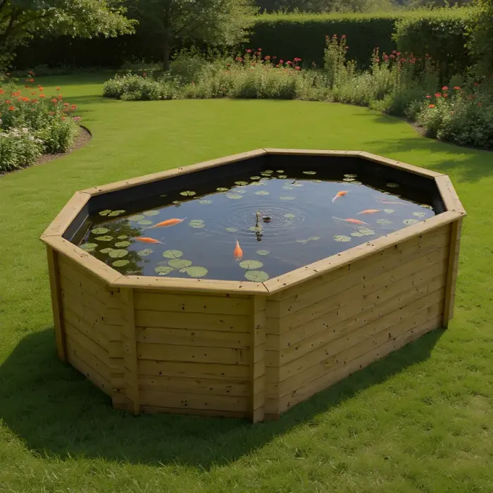 Stretched Octagonal Wooden Pond 12ft x 8ft – 1099mm Height - 44mm Thick Wall