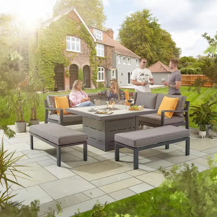 Tutbury Firepit Table with Corner Sofa and 2 Large Benches