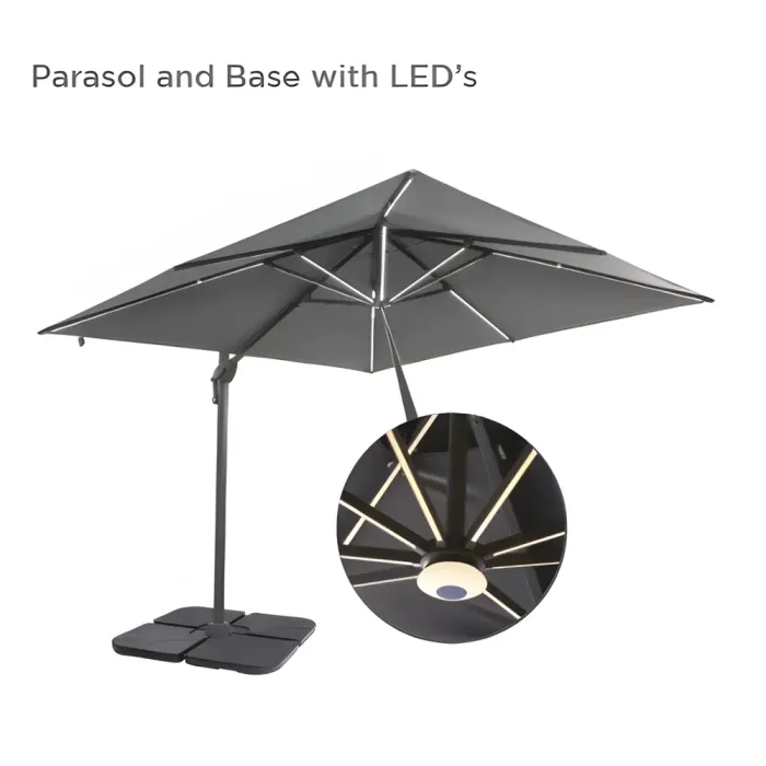 Grey Tutbury Parasol with LED lights