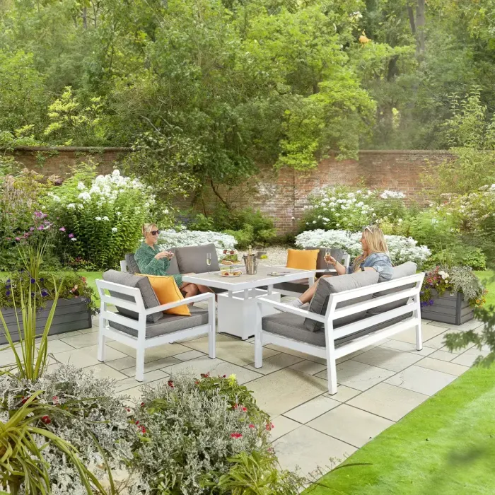 White Tutbury Rectangular Dual Height Table with 2 Sofas and 2 Chairs