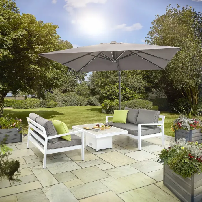 White Tutbury Rectangular Dual Height  Table with 2 Sofas