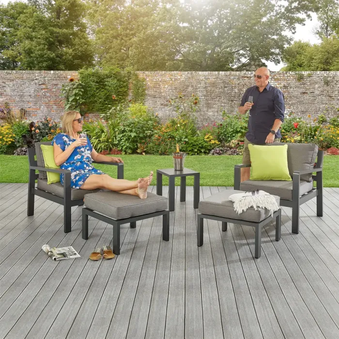 Grey Tutbury Footstool Set 2 Chairs and Side Table
