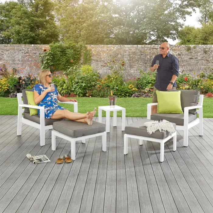 White Tutbury Footstool Set 2 Chairs and Side Table