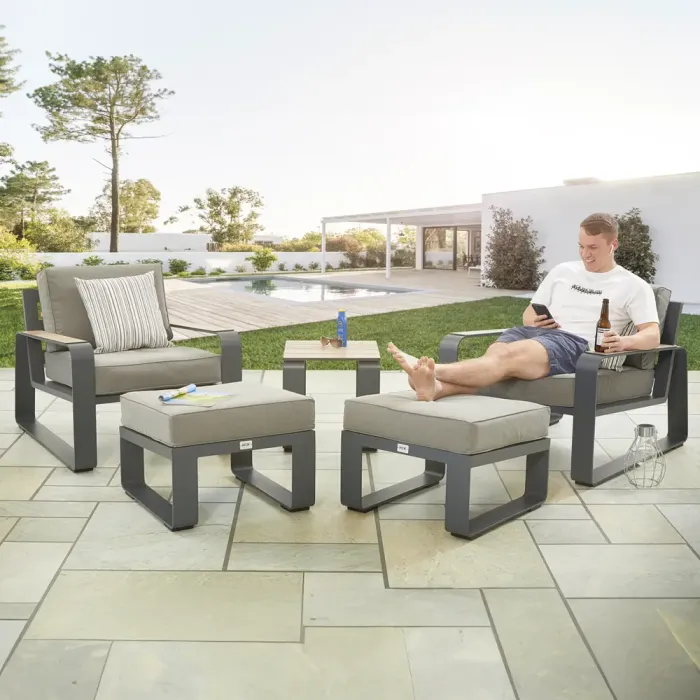 Grey Sandon Chair and Footstool Set With Side Table