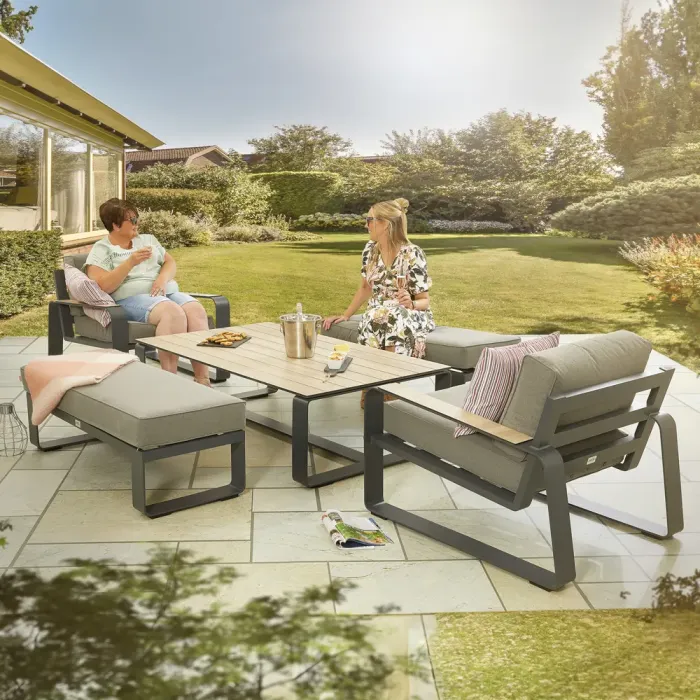 Grey Sandon Rectangular Table with 2 Chairs and 2 Large Benches