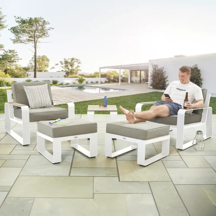 White Sandon Chair and Footstool Set With Side Table