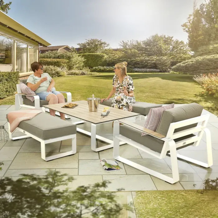 White Sandon Rectangular Table with 2 Chairs and 2 Large Benches