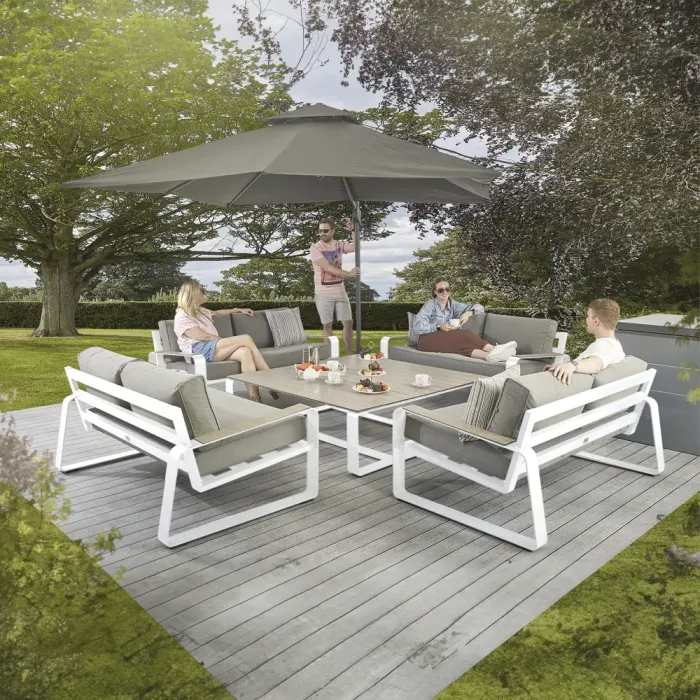 White Sandon Large Square Table and 4 Sofas