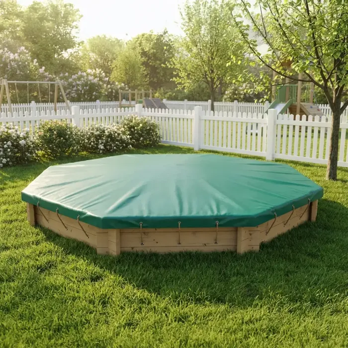Wooden Sandpit - 10ft Octagonal – 295mm Height – 44mm Thick Wall inc Tarpaulin Cover