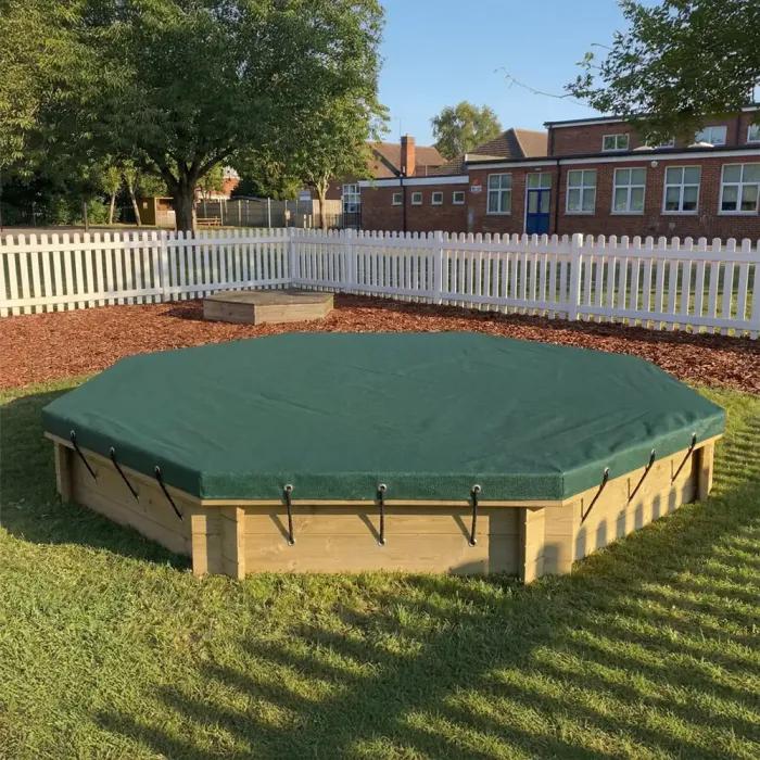 Wooden Sandpit - 10ft Octagonal – 295mm Height – 27mm Thick Wall - Inc Tarpaulin Cover