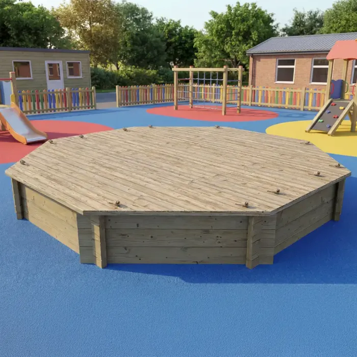 Wooden Sandpit - 10ft Octagonal – 429mm Height – 44mm Thick Wall - Inc Heavy Duty Lid