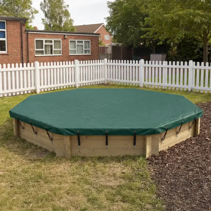 Wooden Sandpit - 10ft Octagonal – 429mm Height – 27mm Thick Wall - Inc Tarpaulin Cover