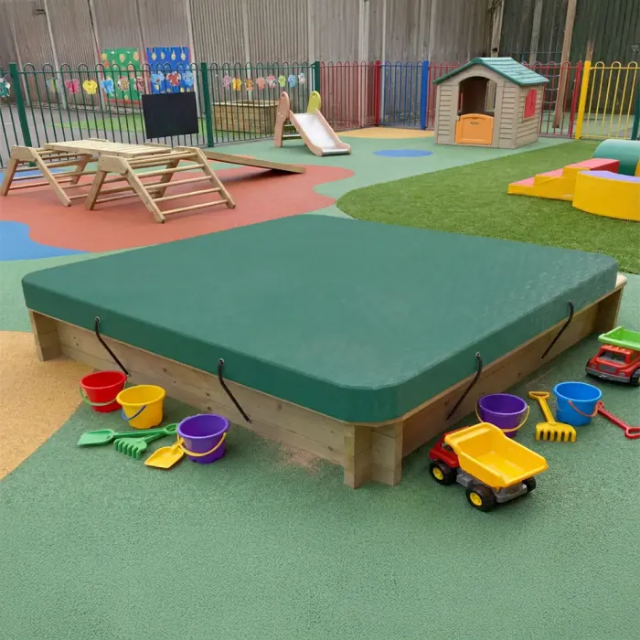 Wooden Sandpit - 1.5m x 1.5m – 295mm Height – 27mm Thick Wall - Inc Tarpaulin Cover