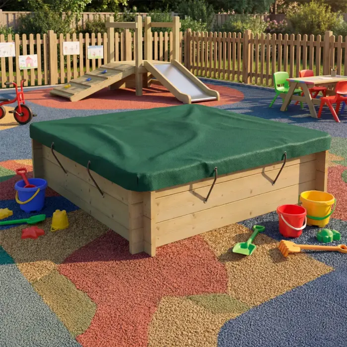 Wooden Sandpit - 1.5m x 1.5m – 429mm Height – 27mm Thick Wall - Inc Tarpaulin Cover