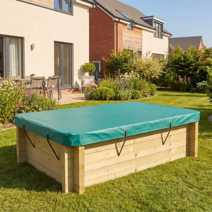 Wooden Sandpit - 1.5m x 1m – 429mm Height – 44mm Thick Wall - Inc Tarpaulin Cover