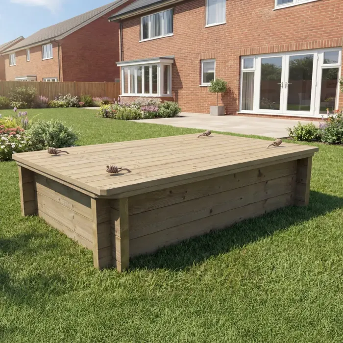 Wooden Sandpit - 1.5m x 1m – 429mm Height – 44mm Thick Wall - Inc Heavy Duty Lid