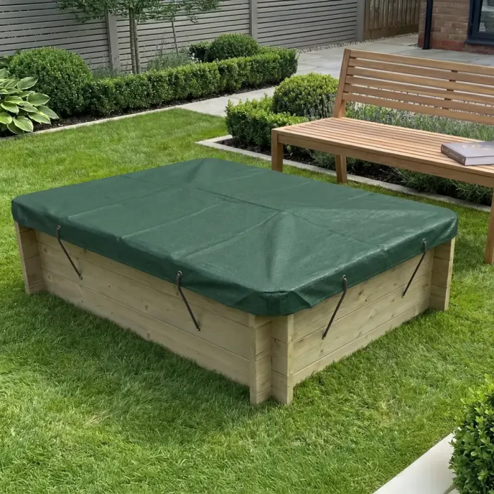 Wooden Sandpit - 1.5m x 1m – 429mm Height – 27mm Thick Wall - Inc Tarpaulin Cover