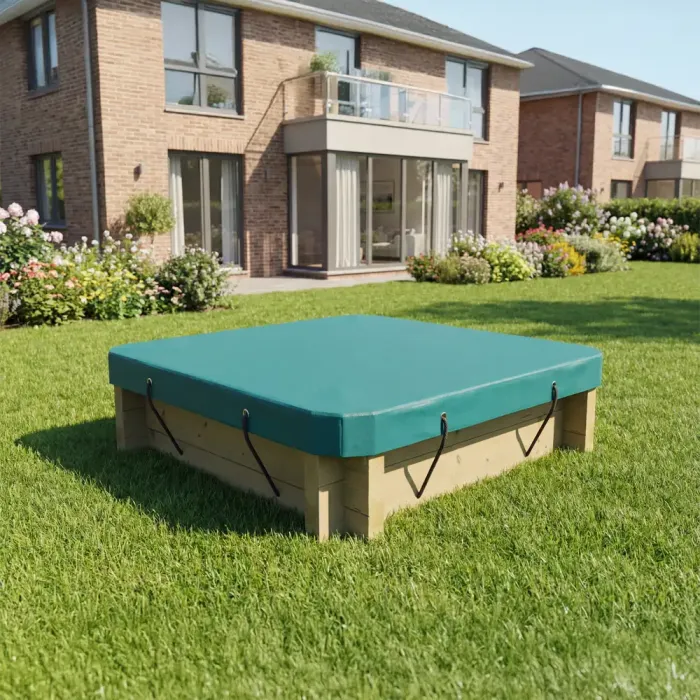 Wooden Sandpit - 1m x 1m – 295mm Height inc Tarpaulin Cover – 44mm Thick Wall