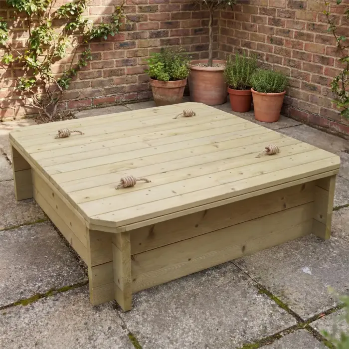 Wooden Sandpit - 1m x 1m – 295mm Height – 27mm Thick Wall - Inc Heavy Duty Lid