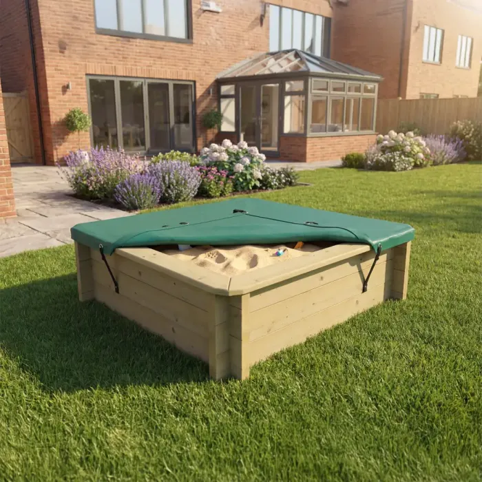 Wooden Sandpit - 1m x 1m – 429mm Height – 44mm Thick Wall - Inc Tarpaulin Cover