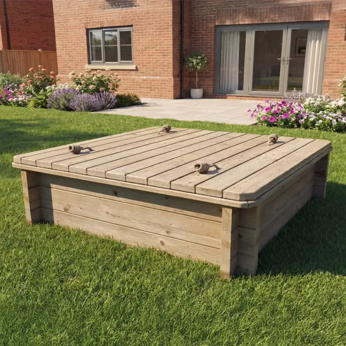 Wooden Sandpit - 1m x 1m – 429mm Height – 44mm Thick Wall - Inc Heavy Duty Lid