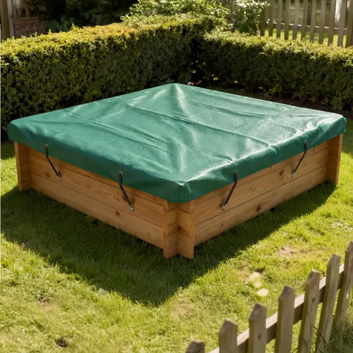 Wooden Sandpit - 1m x 1m – 429mm Height – 27mm Thick Wall - Inc Tarpaulin Cover