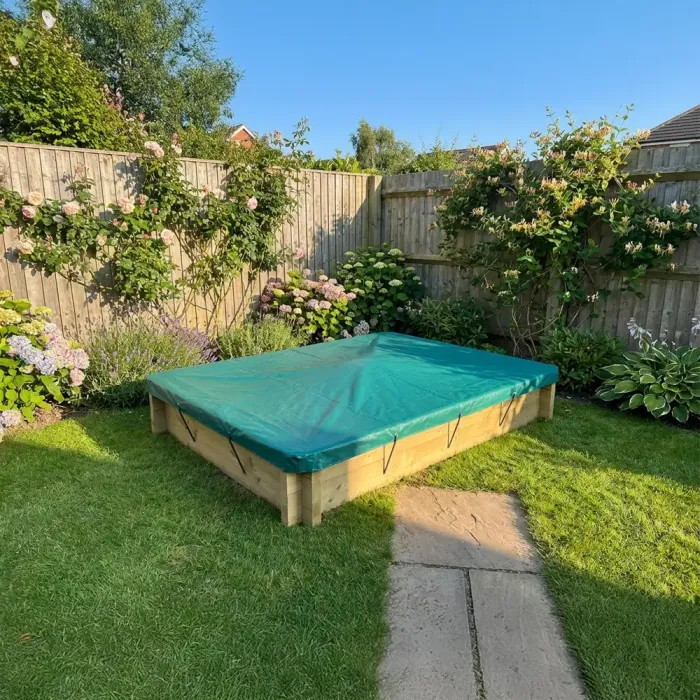 Wooden Sandpit - 2m x 1.5m – 295mm Height – 44mm Thick Wall inc Tarpaulin Cover
