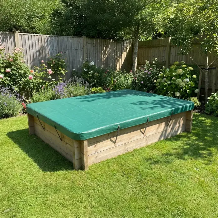 Wooden Sandpit - 2m x 1.5m – 429mm Height – 44mm Thick Wall inc Tarpaulin Cover