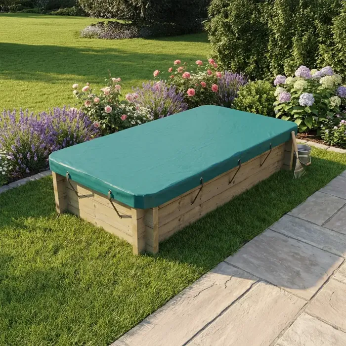 Wooden Sandpit - 2m x 1m – 429mm Height – 44mm Thick Wall inc Tarpaulin Cover