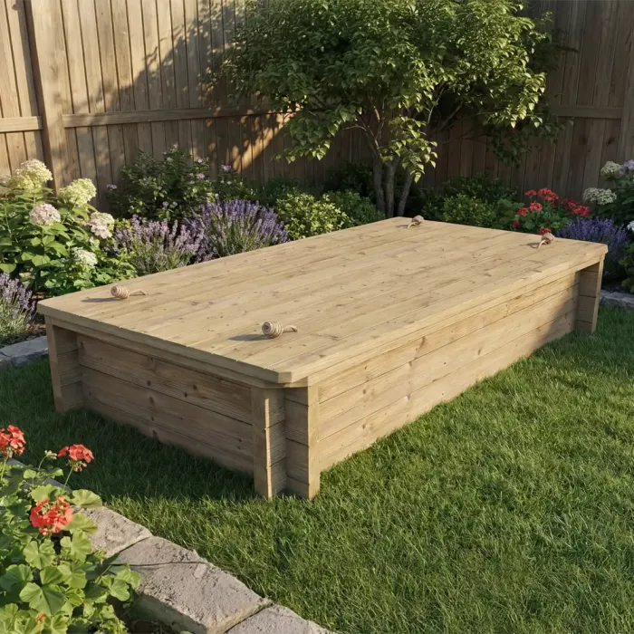 Wooden Sandpit - 2m x 1m – 429mm Height – 44mm Thick Wall - Inc Heavy Duty Lid