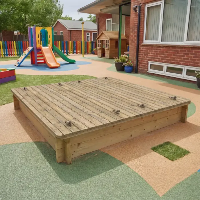 Wooden Sandpit - 2m x 2m – 295mm Height – 27mm Thick Wall - Inc Heavy Duty Lid