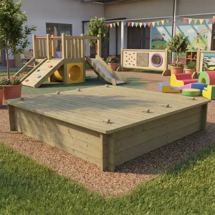 Wooden Sandpit - 2m x 2m – 429mm Height – 27mm Thick Wall - Inc Heavy Duty Lid