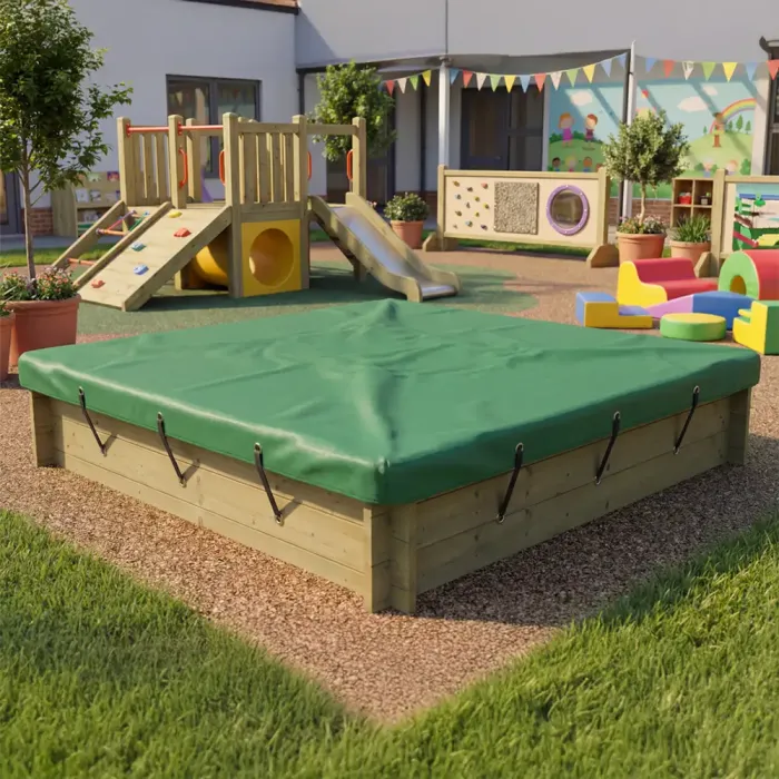 Wooden Sandpit - 2m x 2m – 429mm Height – 27mm Thick Wall - Inc Tarpaulin Cover