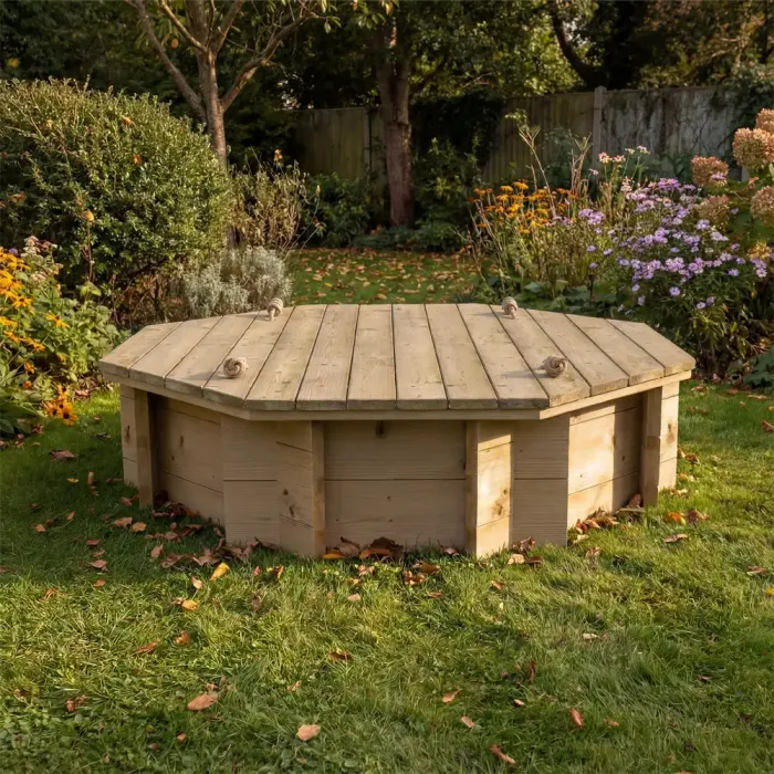 Wooden Sandpit - 4ft Octagonal – 295mm Height – 27mm Thick Wall - Inc Heavy Duty Lid