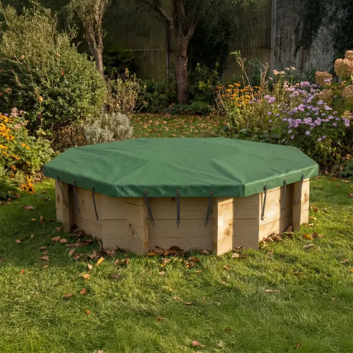 Wooden Sandpit - 4ft Octagonal – 295mm Height – 27mm Thick Wall - Inc Tarpaulin Cover