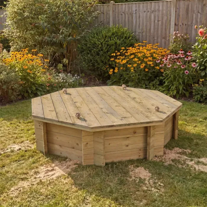 Wooden Sandpit - 4ft Octagonal – 429mm Height – 27mm Thick Wall - Inc Heavy Duty Lid