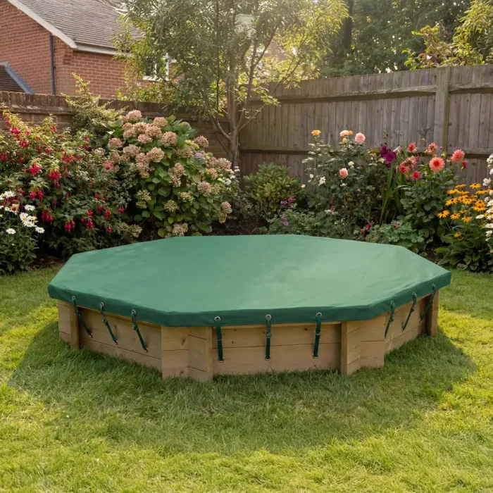 Wooden Sandpit - 6ft Octagonal – 295mm Height – 27mm Thick Wall - Inc Tarpaulin Cover