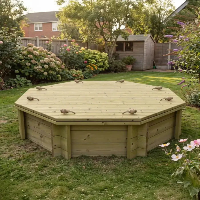 Wooden Sandpit - 6ft Octagonal – 429mm Height – 27mm Thick Wall - Inc Heavy Duty Lid
