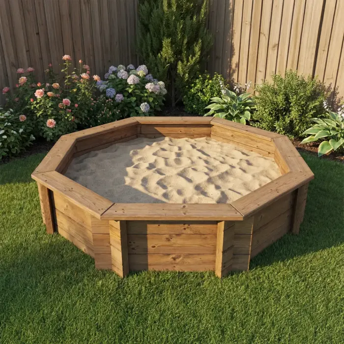 Wooden Sandpit - 6ft Octagonal – 429mm Height – 44mm Thick Wall