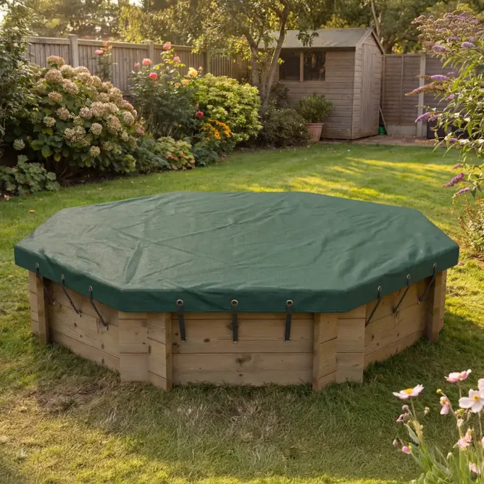 Wooden Sandpit - 6ft Octagonal – 429mm Height – 27mm Thick Wall - Inc Tarpaulin Cover