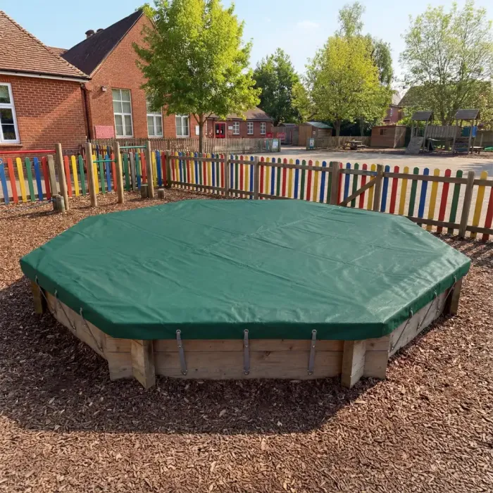 Wooden Sandpit - 8ft Octagonal – 295mm Height – 44mm Thick Wall inc Tarpaulin Cover