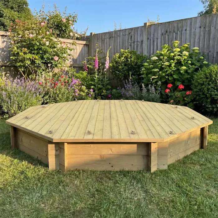 Wooden Sandpit - 8ft Octagonal – 295mm Height – 27mm Thick Wall - Inc Heavy Duty Lid